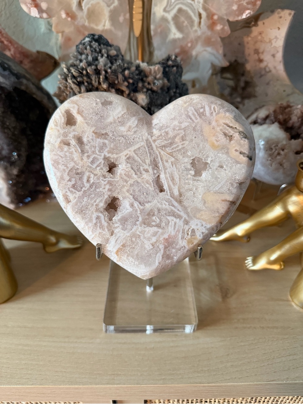 Gorgeous Unique White Druzy Pink Amethyst Natural Crystal Heart Carving